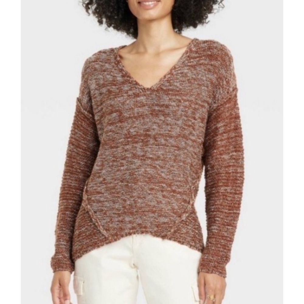 Universal Thread Vneck Hi low Marled Sweater Brown Size XXL